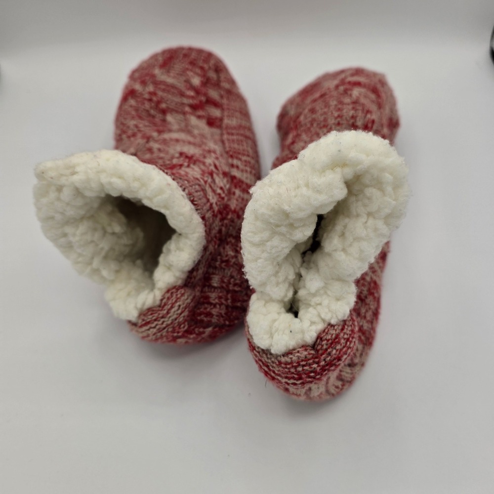 Muk Luks Oh-So Comfy Slipper Socks Bundle Red Grey Faux Fur Lined Non-Slip Women